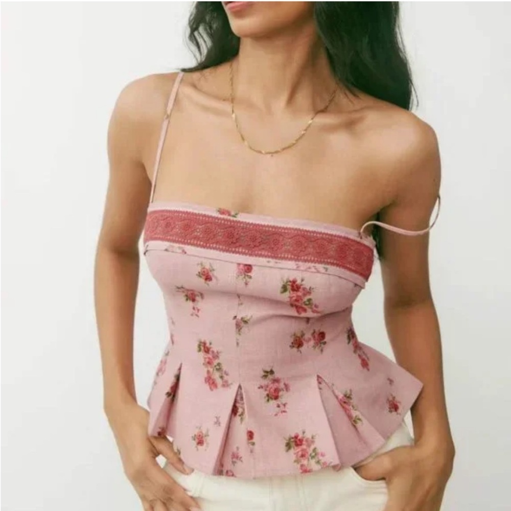 Reformation Meryl Linen Top in Te Time Pink Mauve floral size 8 NWT